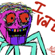 What appears to be a human head, with red eyes and rainbow teeth, on a spider's body happily proclaims "I Voted."